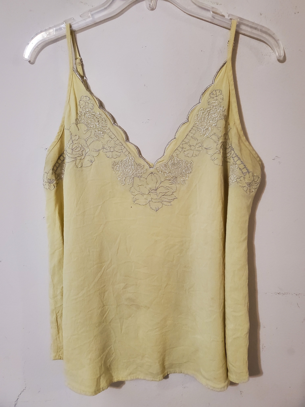 Y2k Soft Pale Yellow Embroidered Camisole Rayon Top Scallop